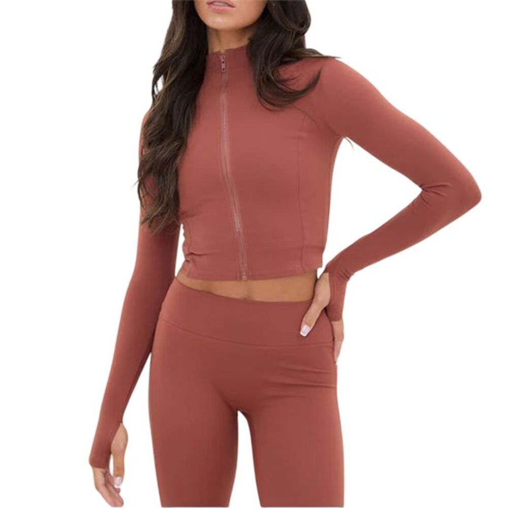 I Saw It First Womens/Ladies Full Zip Long-Sleeved Crop Top / Mocha
